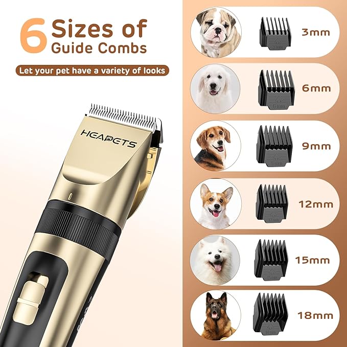 Dog Clippers for Grooming, 2 Pack Pet Hair Trimmers with 2 Speed Grooming Mode, Rechargeable, Cordless, Electric Quiet, Suitable for Dogs Cats (Gold)