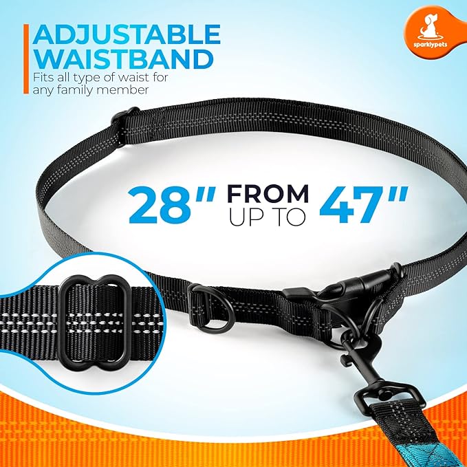 SparklyPets Hands Free Dog Leash with Reflective Stitches – Waist Leash for Dog Walking, Training & Jogging – Running Leash Hands Free for Medium & Large Dogs