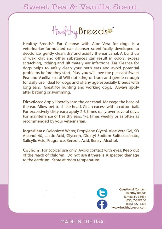 Healthy Breeds Russian Toy Terrier Ear Cleanse with Aloe Vera Sweet Pea and Vanilla 8 oz
