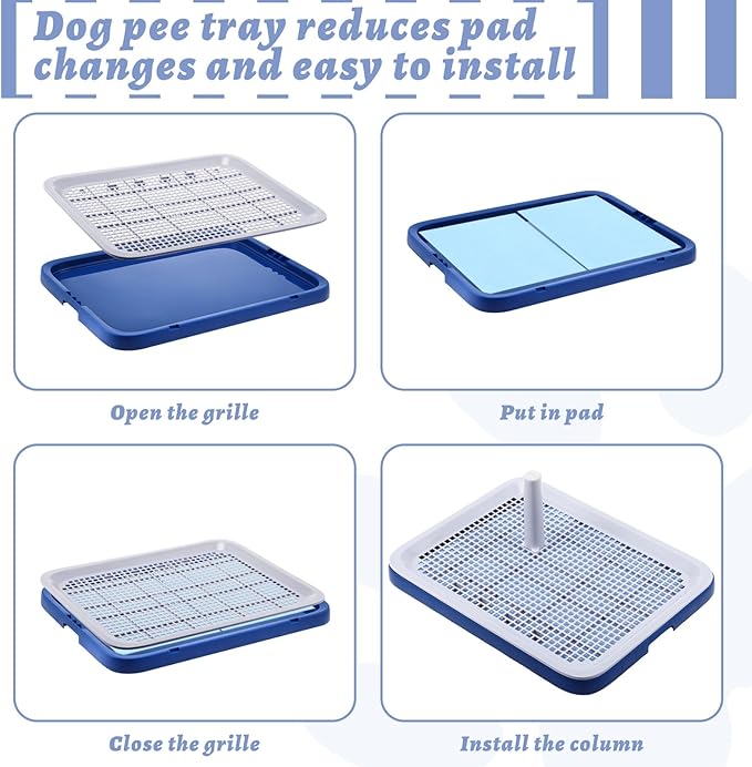 2 Pack Dog Potty Training Tray, Pee Pad Holder, Easy to Clean Puppy Pad Holder Tray with Diversion Column Nonslip Dog Pad Holders Heighten Dog Litter Box for Small Medium Pet (20"x14"x2")
