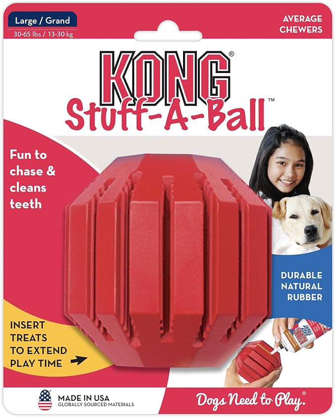 KONG Stuff-A-Ball - Durable Chew Toy for Dogs - Natural Rubber Dog Toy for Dental Health - Pet Toy for Chewing & Teeth Cleaning - Stuffable Toy for Dog Treats & Snacks - for Large Dogs