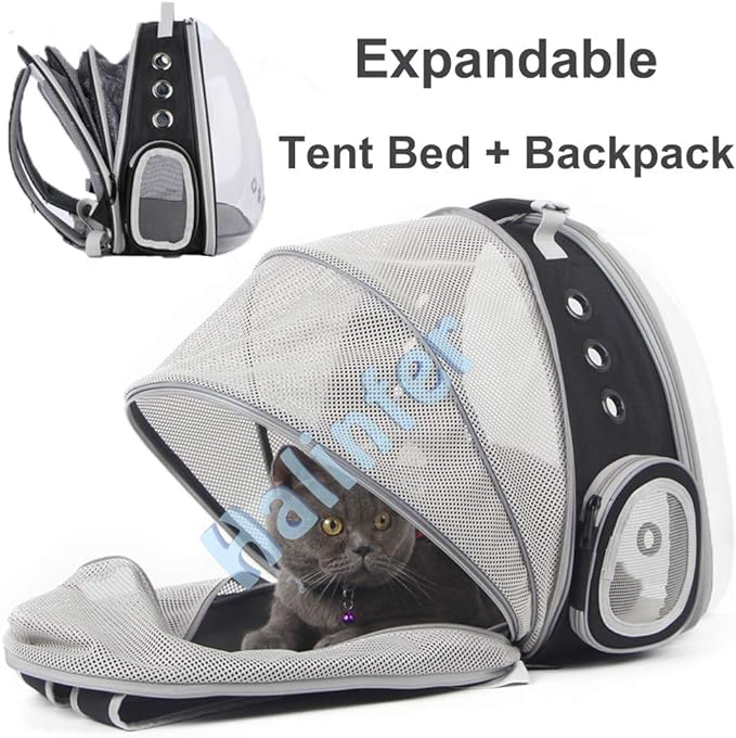 Back Expandable Cat Backpack Carrier, Fit up to 12 lbs, Space Capsule Bubble Window Pet Carrier Backpack for Cat and Small Puppy