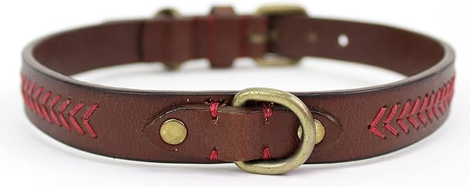Rawlings | Baseball Stitch Leather Dog Collar | Multiple Sizes | Multiple Colors