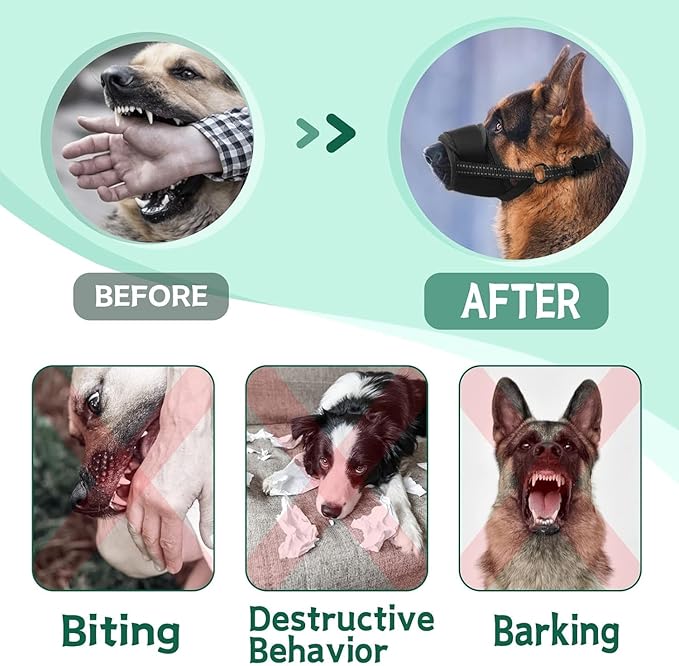Dog Muzzle, Soft Muzzle for Medium Large Sized Dog to Anti and Prevent Biting Barking Chewing, Air Mesh Large No Barking Muzzle with Reflective & Adjustable Strap(Suitable for all dog sizes)