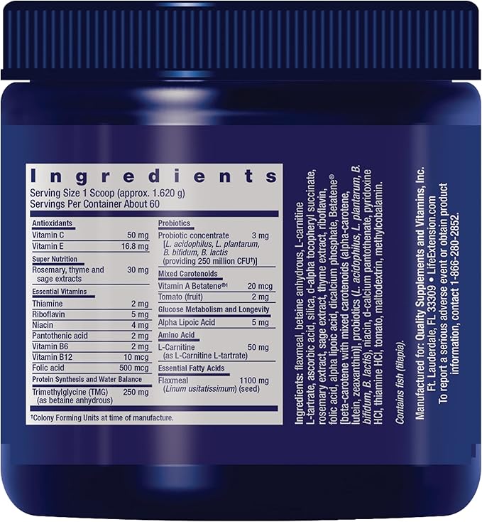 Life Extension Dog Mix - Daily Nutrition Care Supplement Powder for Your Canine Pet - Advanced Formula with Vitamins, Probiotics & Essential Fatty Acids - Gluten-Free, Non-GMO – 100 g, 60 Servings