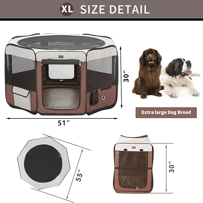 DONORO Dog Playpen 36" Portable Pet Play Pens for Small Dog/Cat/Rabbit/Chicks, Cat Indoor/Outdoor with Carring Case, Removable Zipper Top and Bottom
