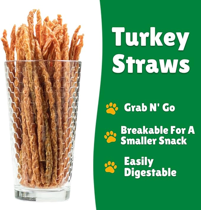 Lucky Premium Treats Turkey Jerky Straws – All Natural Turkey Dog Treats, Dog Chews Made with Restaurant Quality Turkey (13 oz)