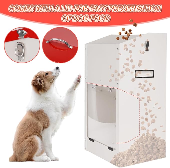 Large Automatic Dog Feeder with Handle, 25 Lbs Indoor and Outdoor Automatic Dog Food Dispenser Container Large Breed 11.5'' L X 9.8'' W X 23'' H Hanging Dog Auto Feeder for Large Dogs