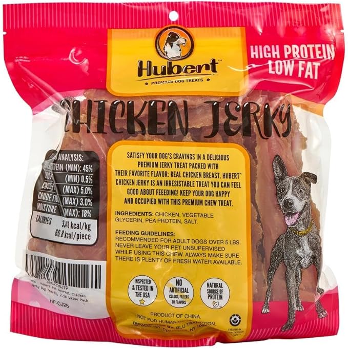 Hubert Pet Premium Chicken Jerky Dog Treats, Grain Free, Low Ingredient, USA Tested, 2.5 lbs Super Value Pack