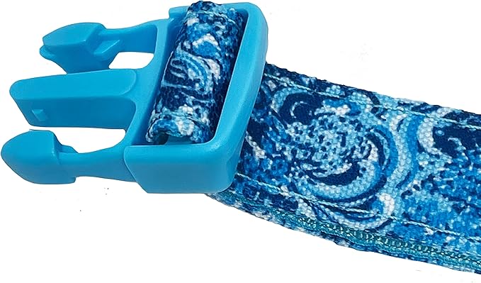 Lilly Pulitzer M/L Adjustable Blue Puppy Dog Collar, Cute Heavy Duty Canvas Collar with Snap Closure and Ring for Leash/Tag, Mermazing