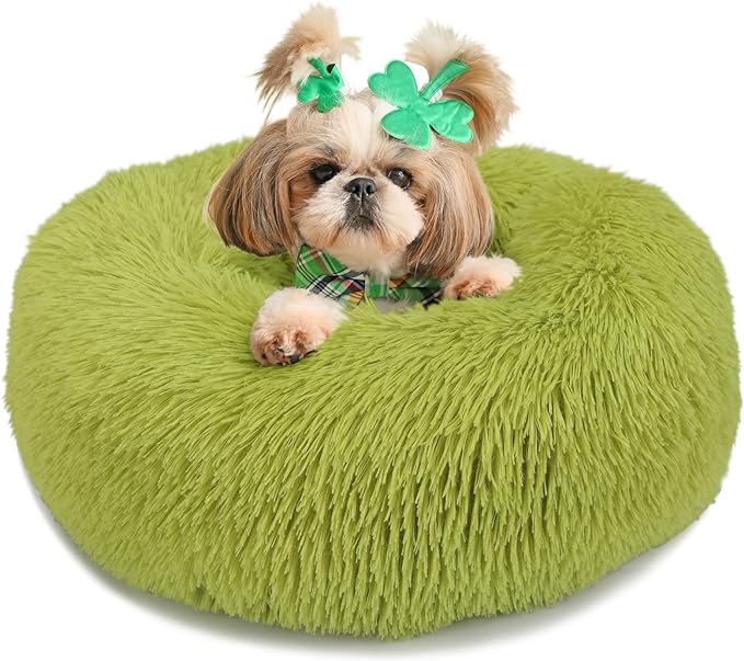 Puppy Bed for Calming Dog 23 Inches Dark Gray Anti-Anxiety Donut Dog Bed for Small Medium Dogs Washable Fuzzy Dog Bed Fits up to 15 lbs Pets Beds for Small Dog