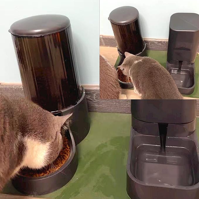 Hamiledyi Automatic Dogs Feeder and Water Dispenser Cats Gravity Food Feeder and Waterer Set with Food Bowl for Pets Puppy Kitten Rabbit(3.8L)