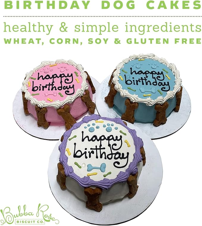 Bubba Rose Biscuit Company: White Dog Birthday Cake - Crunchy Biscuit Texture - Natural Gourmet Dog Treat - Dog Cake - 4.25” 1 Count - Made in The USA
