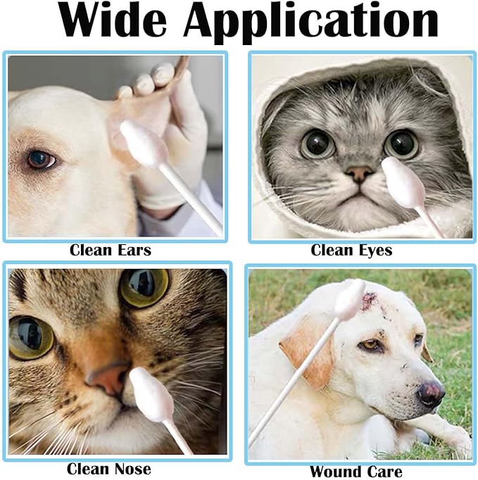 110 Pcs Dog Ear Cleaner Cotton Buds for Dogs Cat Ear Cleaner Tool Gourd Shaped Swabs Cotton Sticks for Pet's Ear