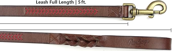 Rawlings | Baseball Stitch Leather Dog Leash | 5 Ft. | Multiple Colors