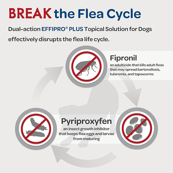 Effipro Plus Topical Solution for Dogs - for Dog Flea and Tick for Medium Dogs (23-44.9lbs), 3 Doses, Waterproof Topical Prevention (by Virbac)