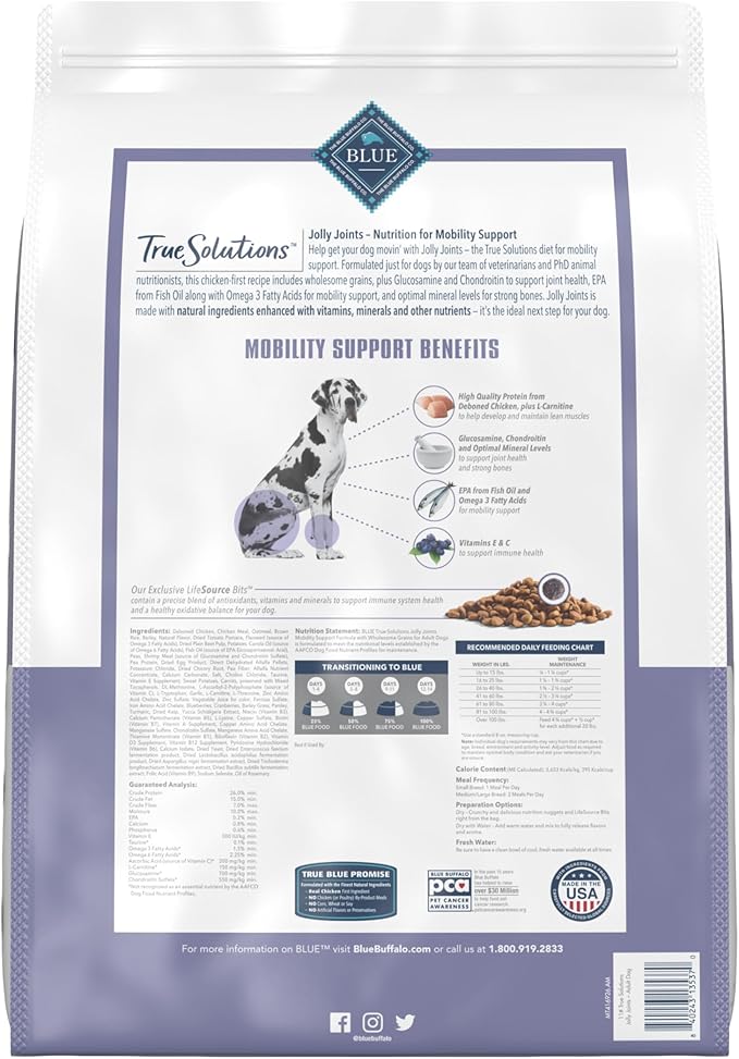 Blue Buffalo True Solutions Jolly Joints Natural Mobility Support Adult Dry Dog Food, Chicken 11-lb