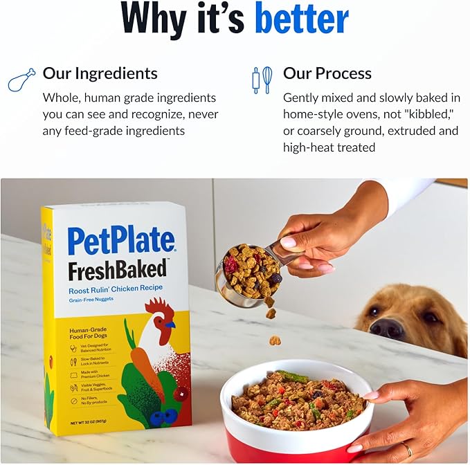 PetPlate FreshBaked Dry Dog Food | Human Grade Dog Kibble | Vet Designed and Formulated with Prebiotics and Postbiotics | Grain Free, No Fillers or by-Products | 2lbs (Chicken)