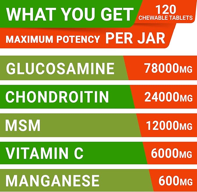 Glucosamine Tablets for Dogs - Joint Supplement w/Omega-3 Fish Oil - Chondroitin, MSM - Advanced Mobility Chews - Joint Pain Relief - Hip & Joint Care - 120 Ct - Made in USA
