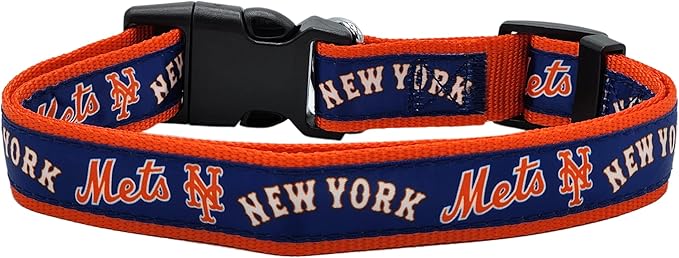 MLB New York Mets Licensed PET COLLAR- Heavy-Duty, Strong, and Durable Dog Collar. Available in 29 Baseball Teams and 4 Sizes