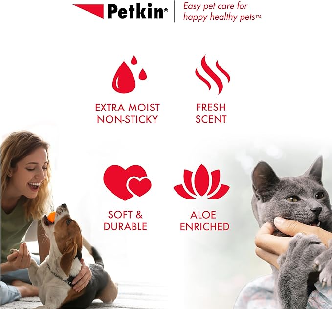 Petkin Pet Wipes for Dogs and Cats, 100 Large Wipes - Removes Dirt & Odor Like Washing Hands - Cleans Ears, Face, Butt, Eye Area - Convenient, Ideal for Home or Travel - 1 Pack of 100 Wipes