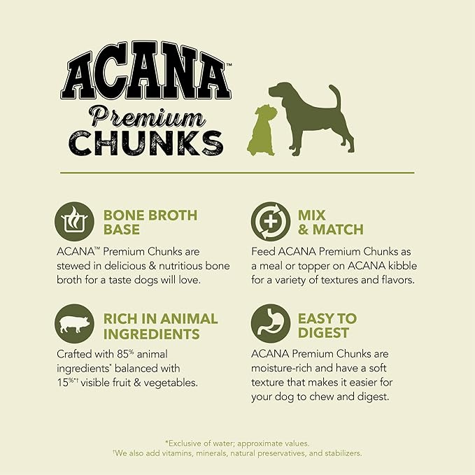 ACANA Premium Chunks Wet Dog Food, Pork Recipe in Beef Bone Broth and Lamb Liver, 12.8oz (Case of 12)
