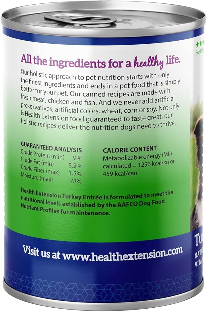 Health Extension Wet Dog Food, Gluten and Grain-Free, Healthy Natural Food Canned for Puppies, Turkey Recipe (12.5 Oz / 374 g) (Pack of 12)