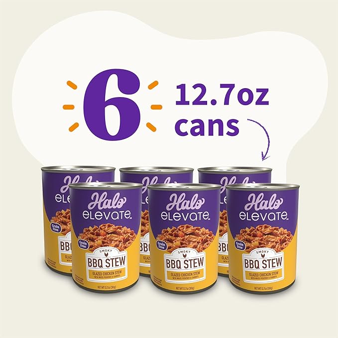 Halo Elevate Wet Dog Food, Grain Free, Smoky BBQ Glazed Chicken Stew with White Potatoes & Carrots, 12.7oz (Pack of 6)