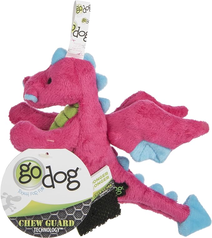 goDog Bubble Plush Dragons Squeaky Dog Toy, Chew Guard Technology - Pink, Small