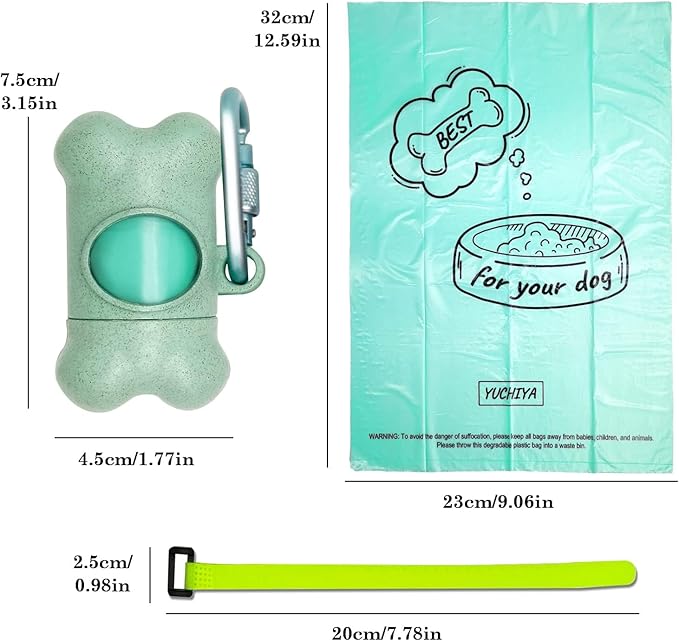 Dog Poop Pickup Bags Holder Dispenser with 1 Roll Random Color Leak-proof Scented Doggy Waste Bags and Carabiner with Safety Lock Plus Hook and Loop Fastener Never Loose on Leash Lead Again (Blue)