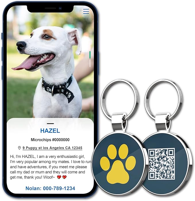 MYLUCKYTAG QR Code Pet ID Tags Dog Tags - Pet Online Profile - Scan QR Receive Instant Pet Location Alert Email