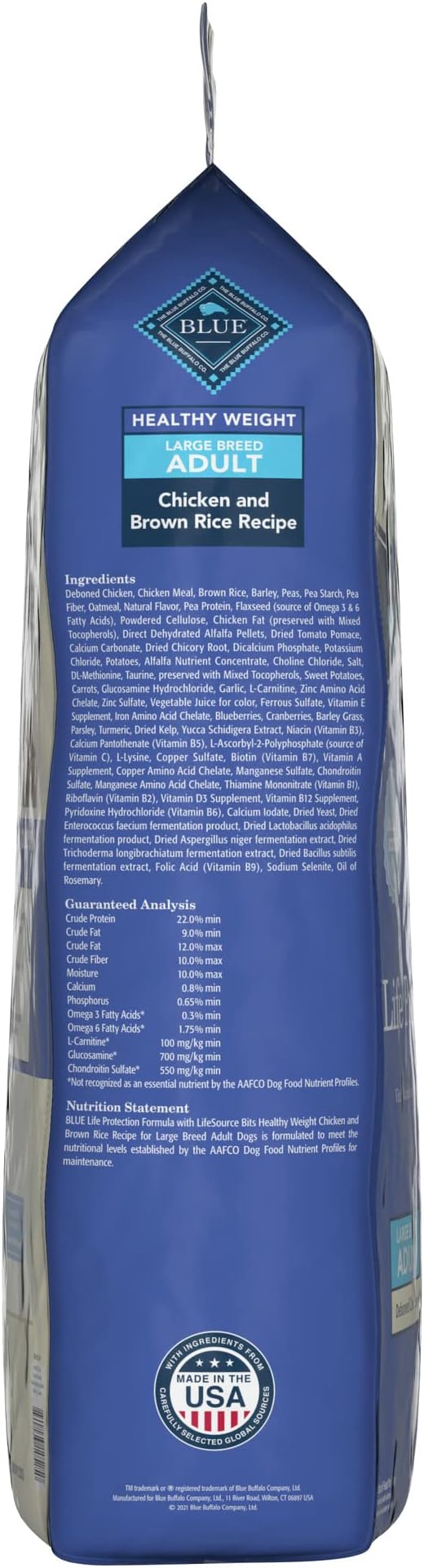 Blue Buffalo Life Protection Formula Healthy Weight Large Breed Adult Dry Dog Food for Weight Control, Made with Natural Ingredients, Chicken & Brown Rice Recipe, 30-lb. Bag