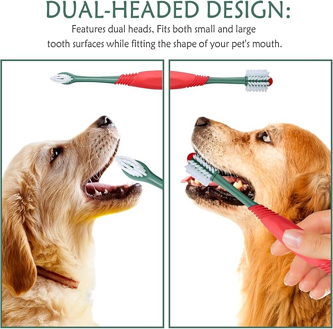 2PCS Dog Toothbrush 360 Degree Dog Tooth Brush, Dual Head Dog Tooth Brushing Kit Non Slip Toothbrush for Dogs and Cat Teeth Clean Pet Toothbrush Dental Care