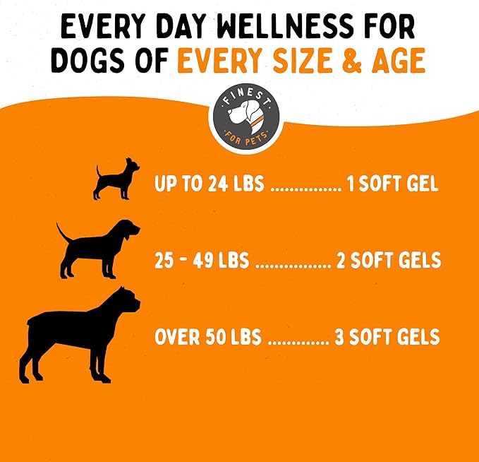100% Pure Omega 3 Fish Oil Soft Gels for Dogs - Organic Skin, Coat & Joint Supplement - Boost Joint Health, Anti-Shedding & Itch Relief - Ideal for Medium to Large Dogs