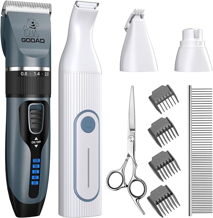 Dog Clippers Grooming Kit for Thick Hair&Coats -4 in 1Low Noise -Rechargeable-Cordless Quiet Paw Trimmer Nail Grinder, Dog Trimmer Grooming,Pet Hair Shaver for Small and Large Dogs Cats