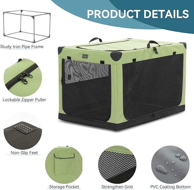 Dog Crates for Small Dogs, Adjustable Fabric Cover by Spiral Iron Pipe, Strengthen Sewing Dog Travel Crate 3 Door Design ,'26'' X 19'' X 18''