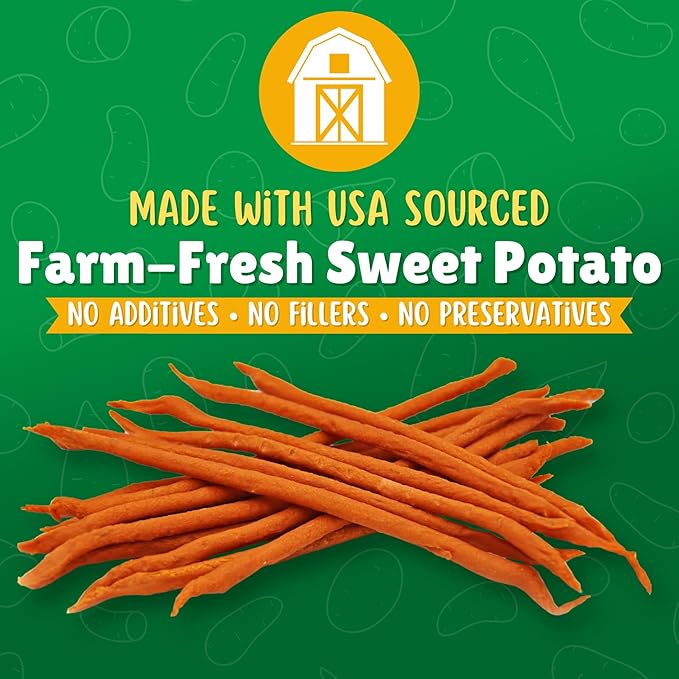 Lucky Premium Treats Sweet Potato Straws Dog Treats – Chewy Single Ingredient Treats Made in The USA – 7 oz Jar