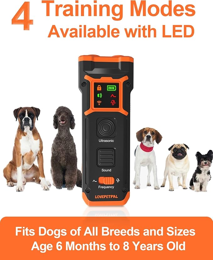 2024 Dog Training Bark Deterrent Device, Anti-Barking Device with HD Display and LED Flashlight for Dogs, Stop Bad Behavior Without Yelling or Swatting, Ultrasonic Stopper Alternative to Shock Collar