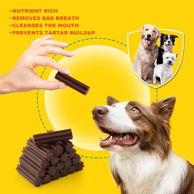 Dog Teeth Cleaning Chews - Beef-Flavored Dental Sticks for Rewarding Small and Medium Dogs - 7.2oz, Pack (18 Treats)