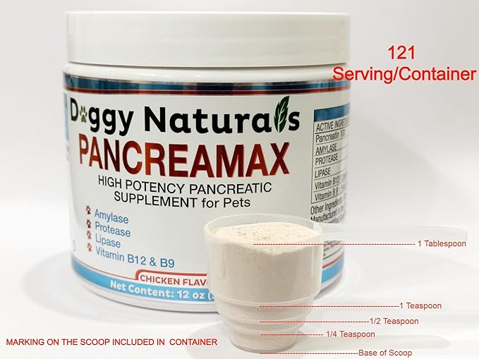 PancreaMax 10x Pancreatic Digestive Enzymes Supplement for Cats and Dogs(12 oz) Powder (Made in U.S.A).10x Pancreatin for Dogs Contain Pancreatic Enzyme | Pancreatin for Dogs (10x Porcine Pancreatin)
