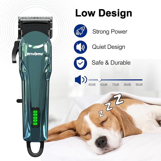 Dog Clippers for Grooming - Dog Grooming Kit for Heavy Thick Hair Coats Low Noise Dogs Shaver Clippers with Cloth Upgraded Professional Rechargeable Cordless Electric Quiet Plating Clippers
