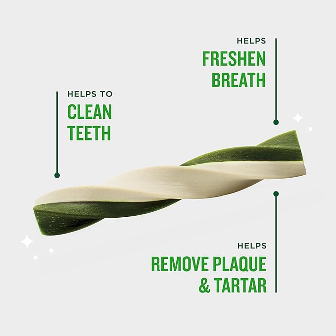 Minties Dental Twists for Dogs, Vet-Recommended Vanilla-Flavored Dental Chews for Medium/Large Dogs over 40 lbs, Dental Treats Clean Teeth, Fight Bad Breath, and Removes Plaque and Tartar, 24 oz