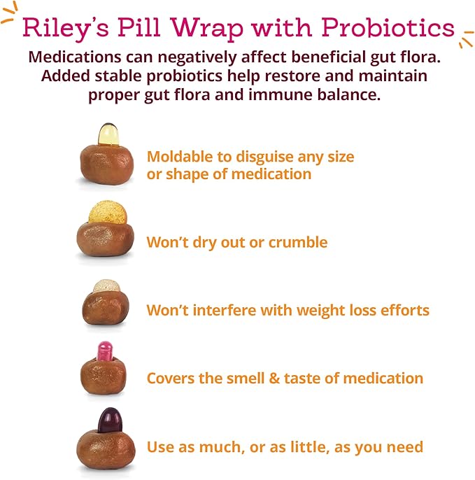 Riley's Pill Wrap for Dogs with Probiotics - Delicious Peanut Butter Flavored Pill Paste for Dogs - Wrap Pills, Capsules, Tablets in a Pocket or Pouch to Mask The Taste & Make Pill Time Fun - 4.2 oz