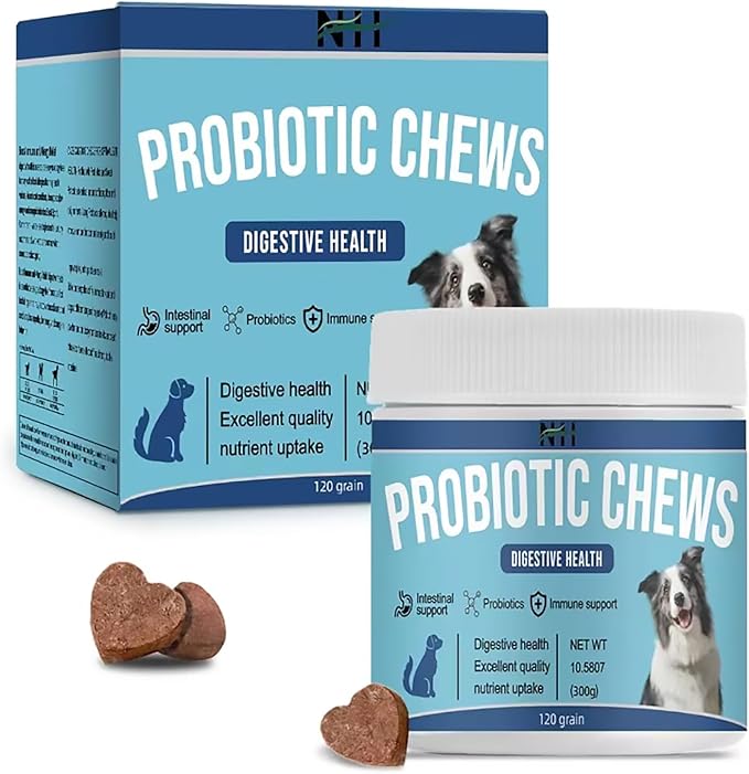 Probiotics for Dogs, Dog Digestive Support & Gas Relief, Dog Gut Health, Bad Breath, Allergies, Constipation, Diarrhea, Contains Probiotics, Prebiotics, Papaya Powder, Krill oi, 120 Chews for Dog