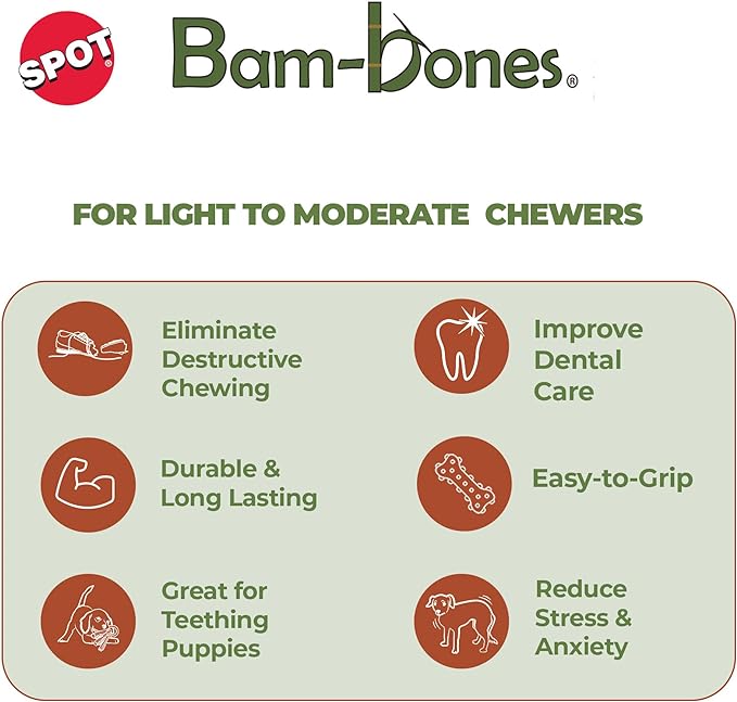 SPOT Bam-Bones Wishbone - Made with Strong Bamboo Fiber, Durable Long Lasting Dog Chew for Light to Moderate Chewers, Great Toy for Adult Dogs & Teething Puppies Under 30lbs, 5.25in, Bacon Flavor