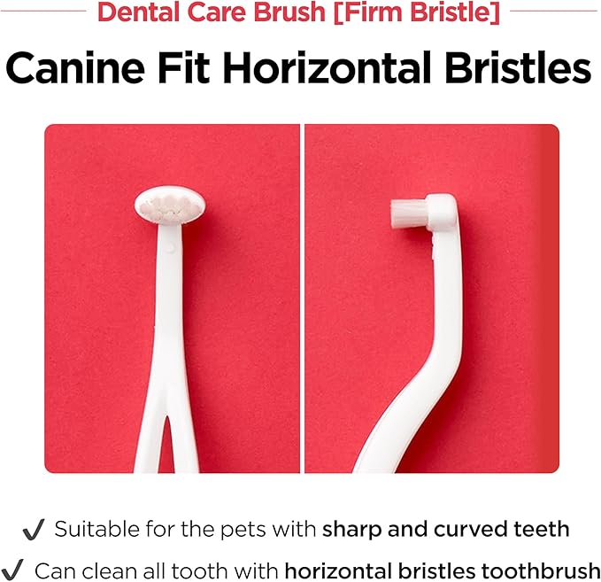 Dental Care Brush (Firm Bristles) - Resilient Toothbrush for Dog Tartar & Plaque Removal, Horizontal Head and S-curved Body