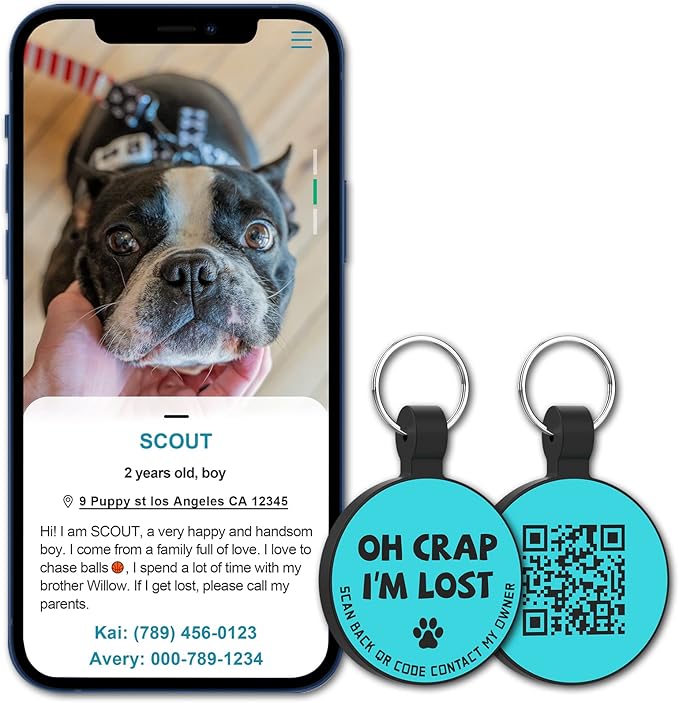 MYLUCKYTAG Silent Silicone QR Code Pet ID Tags Dog Tags - Pet Online Profile - Scan QR Receive Instant Pet Location Alert Email