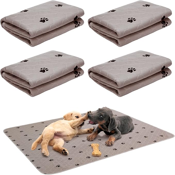 PUPTECK Washable Pee Pads for Dogs - 4 Packs Waterproof Reusable Puppy Potty Training Pads Whelping Mat 24" x 36â- Fast Absorption Non-Slip Pet Food Feeding Mat - Pad for Small Animals