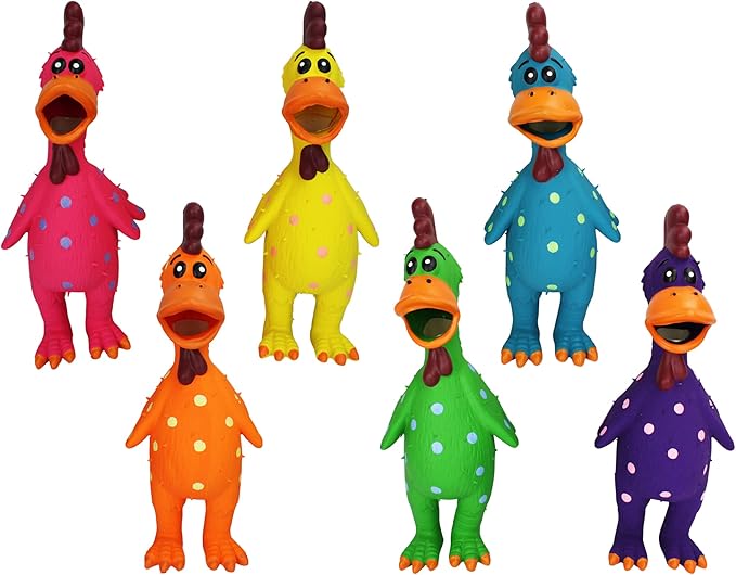 Multipet's 11.5-Inch Latex Polka Dot Globken Chicken Dog Toy, Assorted Color - 1 Count