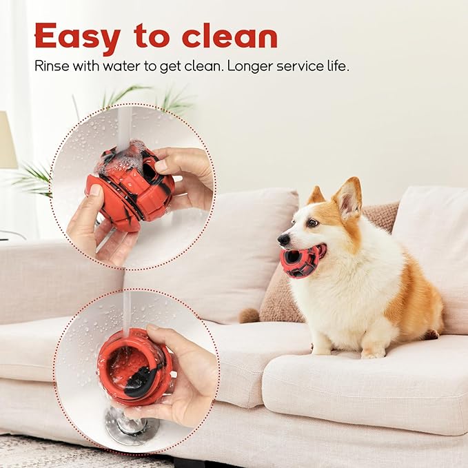 Interactive Dog Toys for Boredom, DIY Frozen Treats Filling Dog Lick Ball, Food Dispensing Rubber Dog Toys for Small Dogs to Keep Busy- Reusable/Red&Black